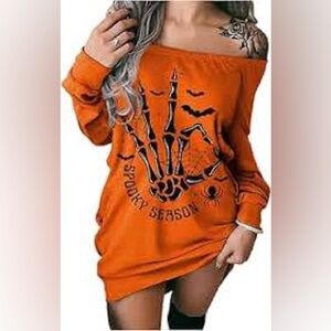 Dolls Kill Spooky Season Orange Off-Shoulder Sweater dress